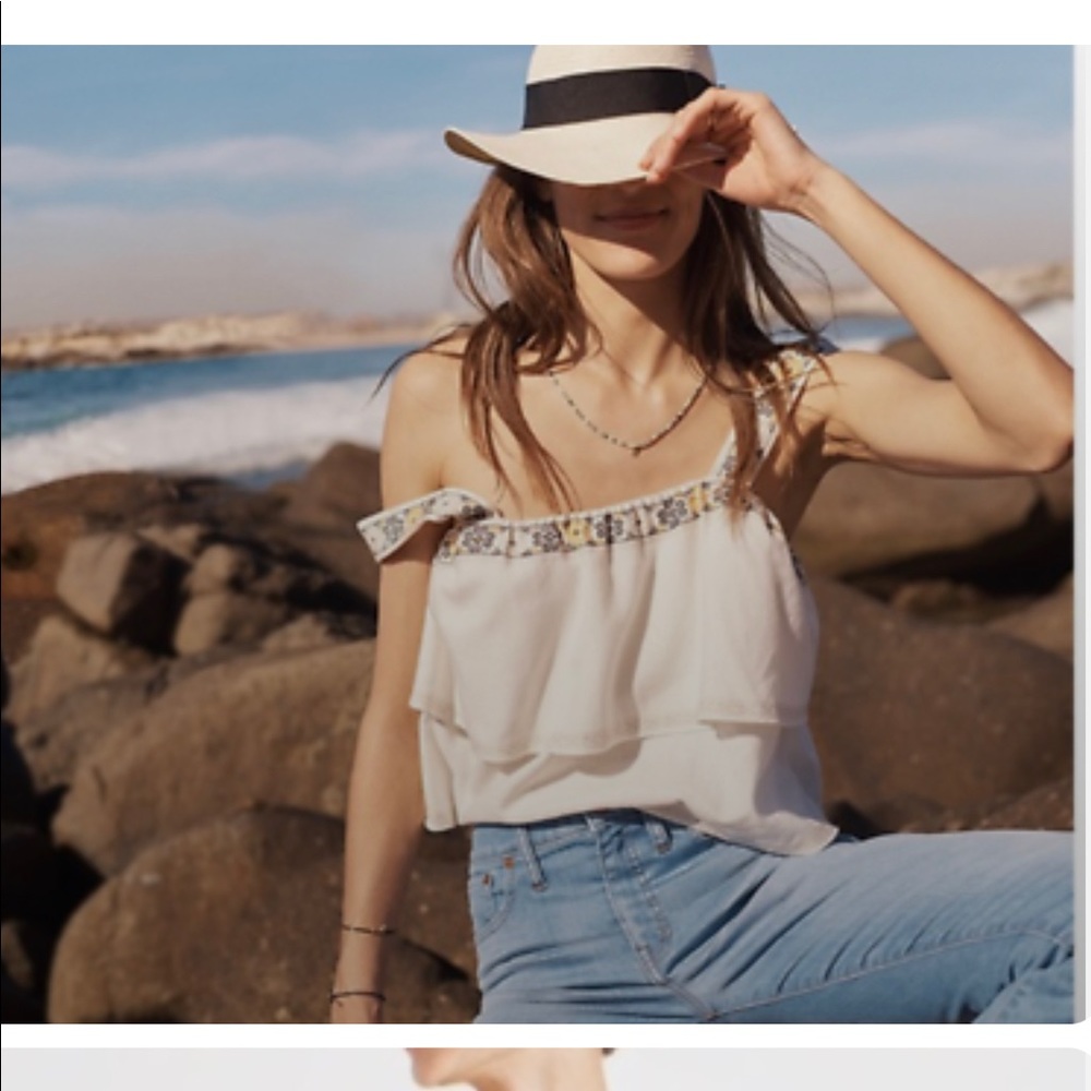 Madewell Cropped Tiered Embroidered Tank | sz small